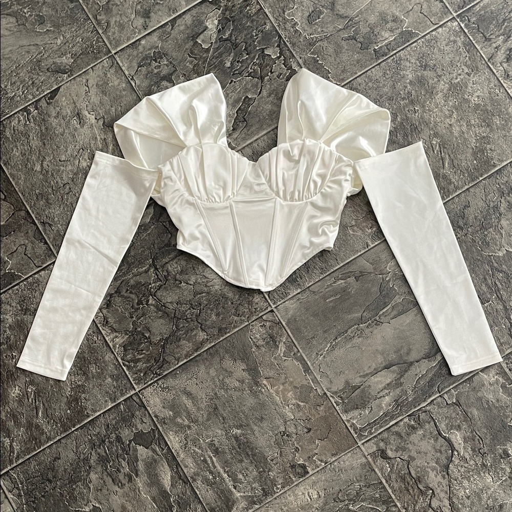 PrettyLittleThing Corset Puff Strap Ruched Long Sleeve Top Y2K Coquette Fairy